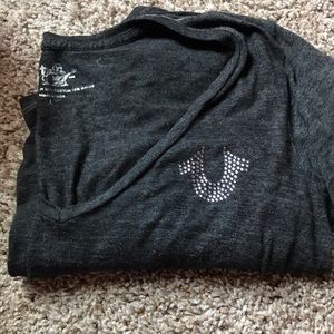 Charcoal grey bedazzled True Religion V-neck